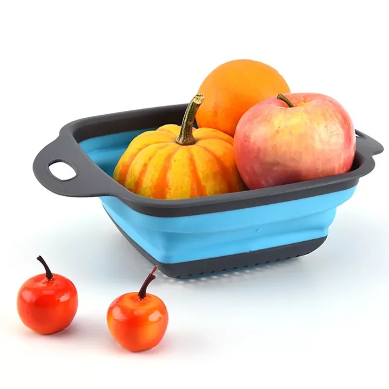 

20221Pcs Basket Strainer for Fruit Vegetable Washing With Handle Collapsible Drainer Square Shape S/L Kitchen Tools PP/TPR Porta