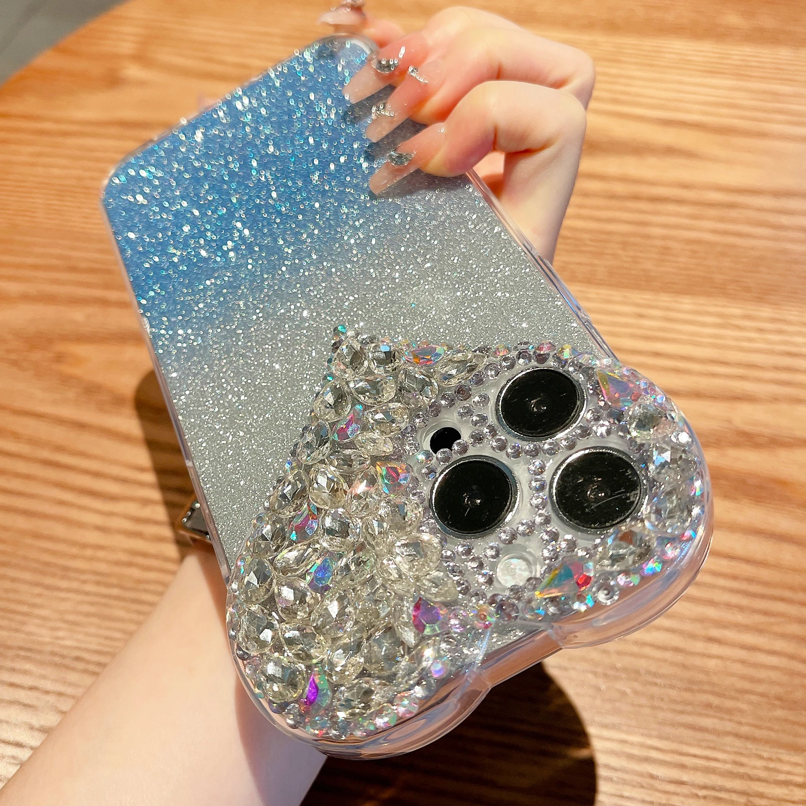 

Luxury Glitter Rhinestone Love Heart Phone Case For iPhone 14 13 12 11 Pro Max + Plus 7 8 X XS XR Transparent Protector Cover