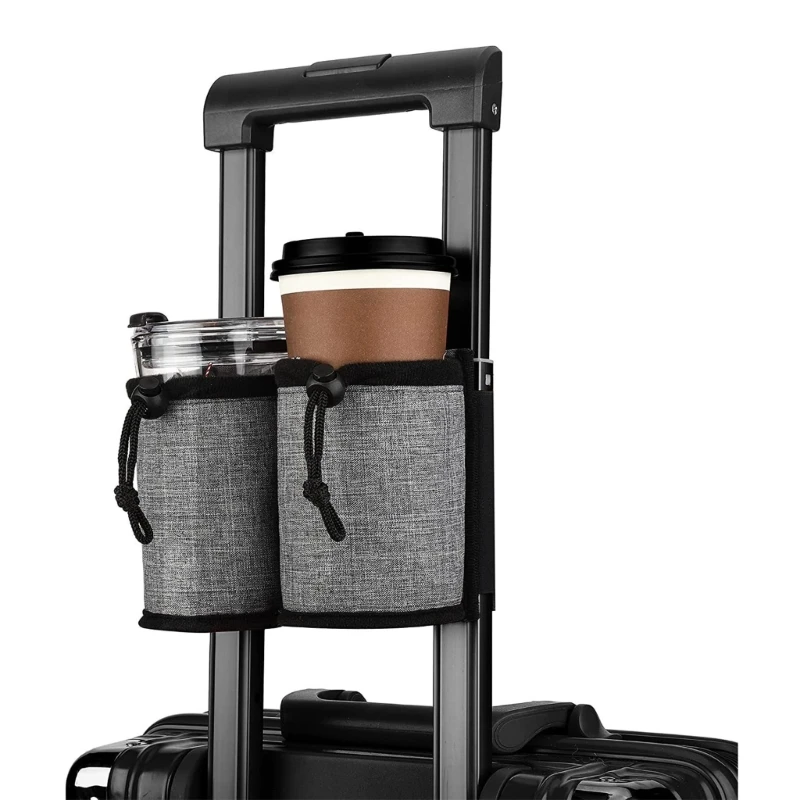 

Portable Drink-Caddy Bag Hold Two Coffee Mugs on Suitcase Handles Accessory-Men Women Luggage Travel Cup-Holder