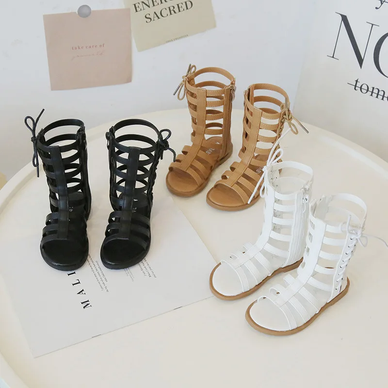 

Girls Rome sandals high-top PU leather summer boot fashion casual big kids shoes Hot Soft Bottom zip girls sandal boot 0-12Year