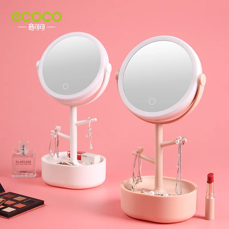 

ECOCO LED Light Makeup Mirror Makeup Storage Rack Lipstick Tray Jewelry Hanger Desktop Finishing Makeup Assistant Accessories