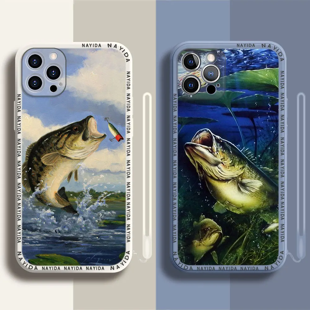 

Phone Case For iPhone 14 13 11 12 Mini Pro Max XS XR X Soft Silicone TPU Cover Fishing Gear Fish Patterned