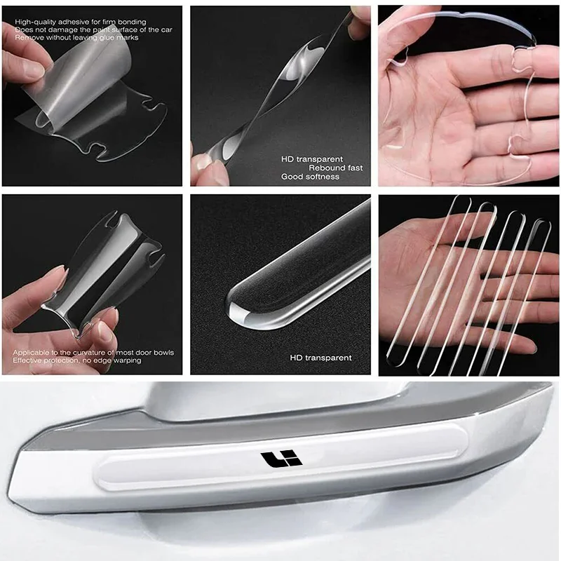 8 шт. прозрачная наклейка на дверную ручку автомобиля из ТПУ защитная полоса от