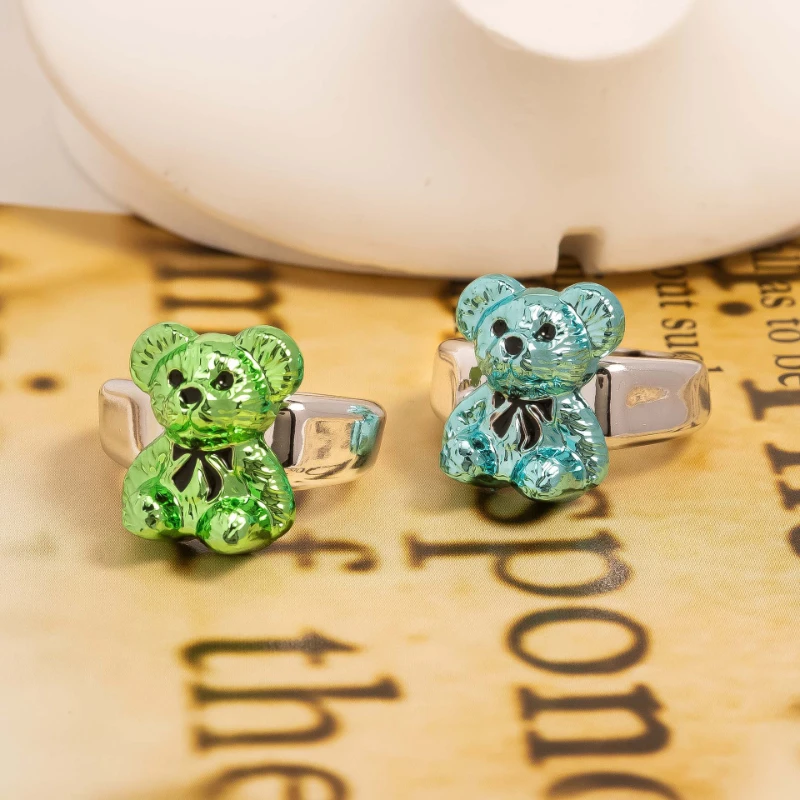 Новинка 2022 кольца в стиле ретро с цветным медведем для женщин и девушек милое
