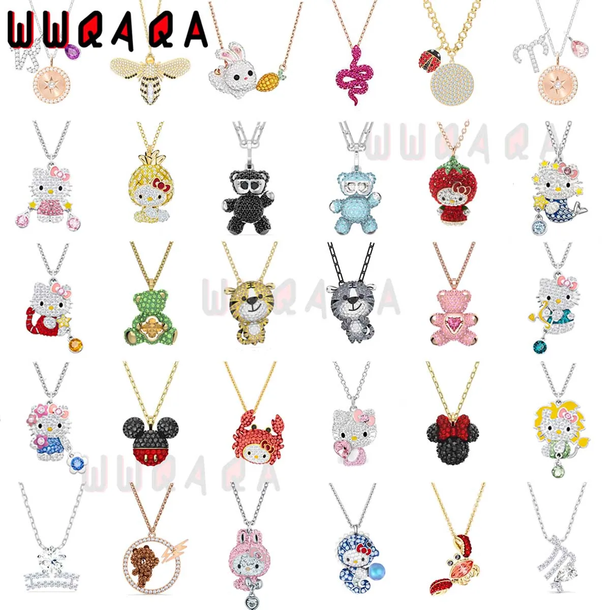 

SWA 2023 Boutique Jewelry Original Charm Green Pink Cute Cat 12 Constellations Austrian Crystal High Quality Women's Necklaces