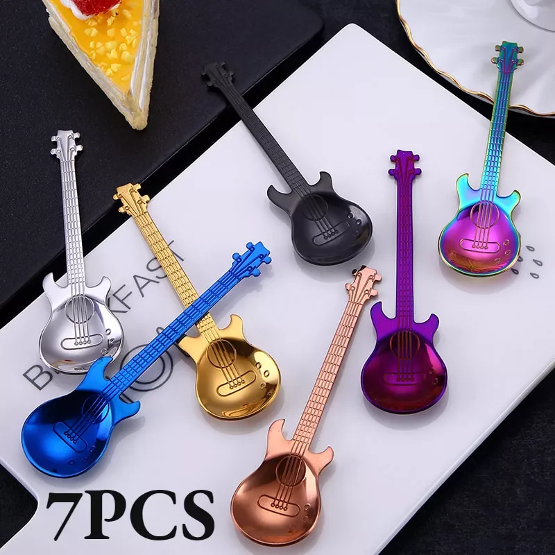 

Stainless Steel Guitar Teaspoon Coffee Spoon Creative Christmas Gift Fashion Bar Tableware for watermelon dessert
