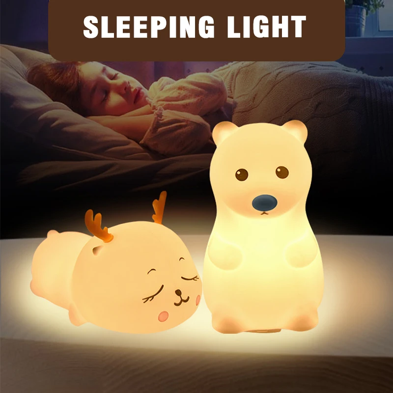 

Silicone Night Light Clap Small Animal Lamp Cute USB Charging 6pcs 2835 Warm Rays + 3pcs 5050RGB