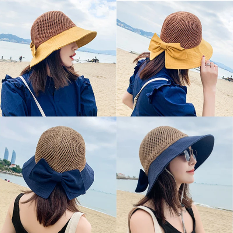 

Women's Foldable Wide Brim Straw Hat Simple Panama Floppy Summer Vacation Beach Sun Hat UV Protection Travel Hat