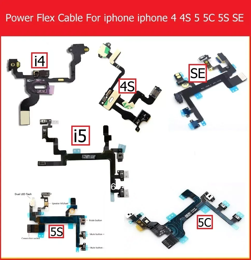 

Mute&Volume&Power Flex Cable for iPhone 4 4S 5 5S 5C SE Volume &power switch on/off button flex ribbon replacement