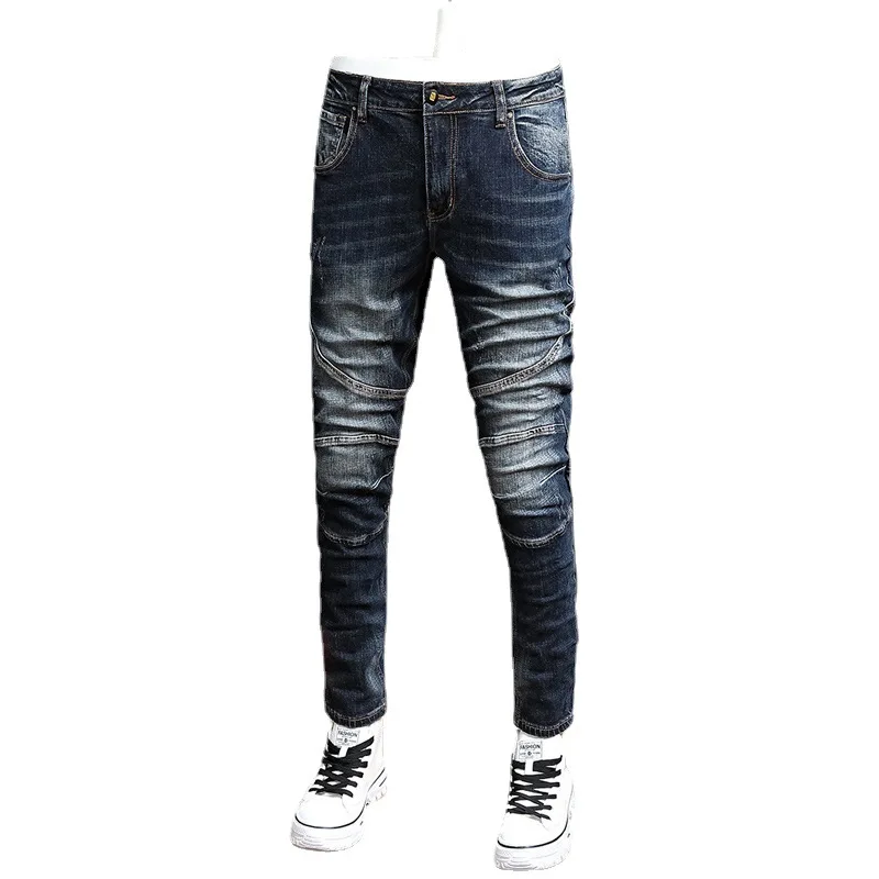 Fashion Streetwear Men Jeans Retro Black Blue Elastic Slim Ripped Jeans Men Spliced Designer Hip Hop Denim Biker Pants Hombre