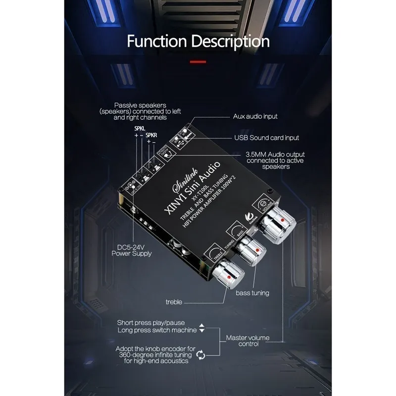 XY-T100L 2*100 Вт для Bluetooth 5 0 Плата усилителя сабвуфера Высокомощный аудио стерео