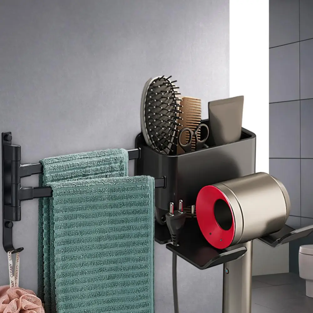 

Rotating Towel Rack Aluminum Alloy Modern Convenient Storage Multi-functional Design Durable Structure Hair Dryer Rack Hanger