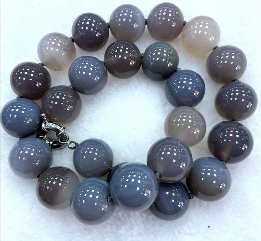 

Huge Fashion fashion 16mm gray agate round loose beads necklace 18 "AAA