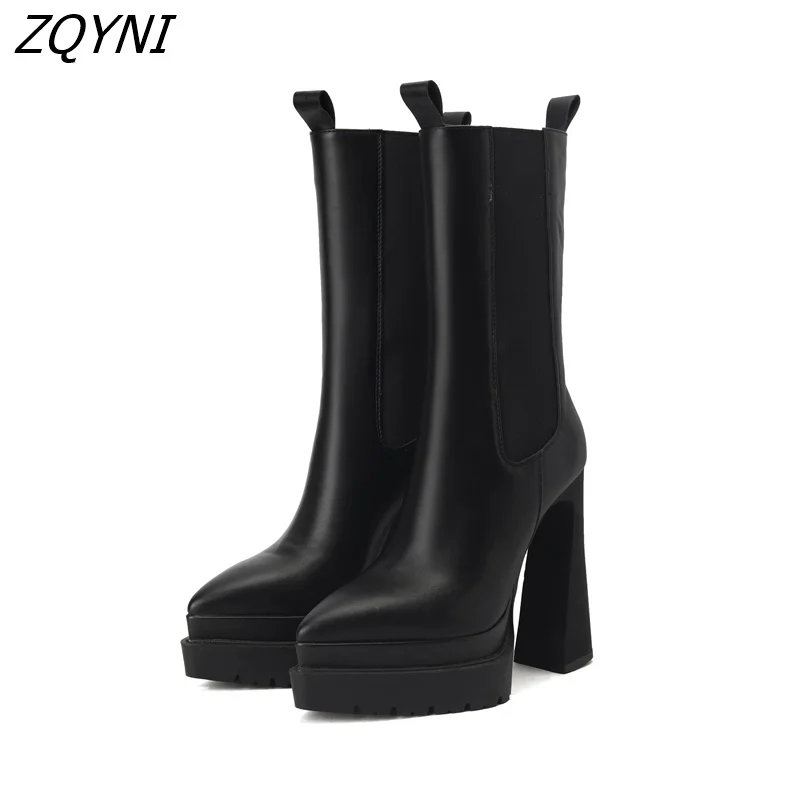 

Zqyni women's Shoes Sexy thick high heels, black and white on the top, large 35-432022 new style for Party Show