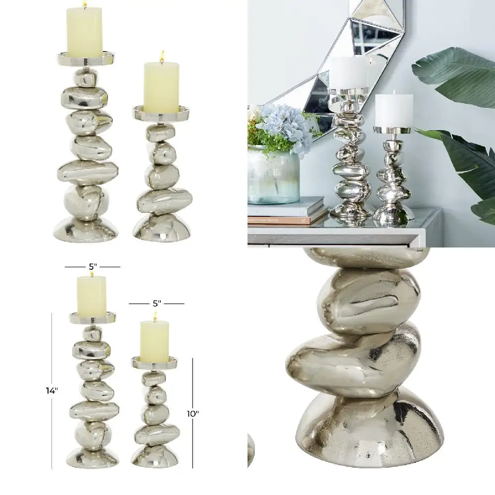 

Lovely Silver Aluminum Candle Holder Set, 2-Pack