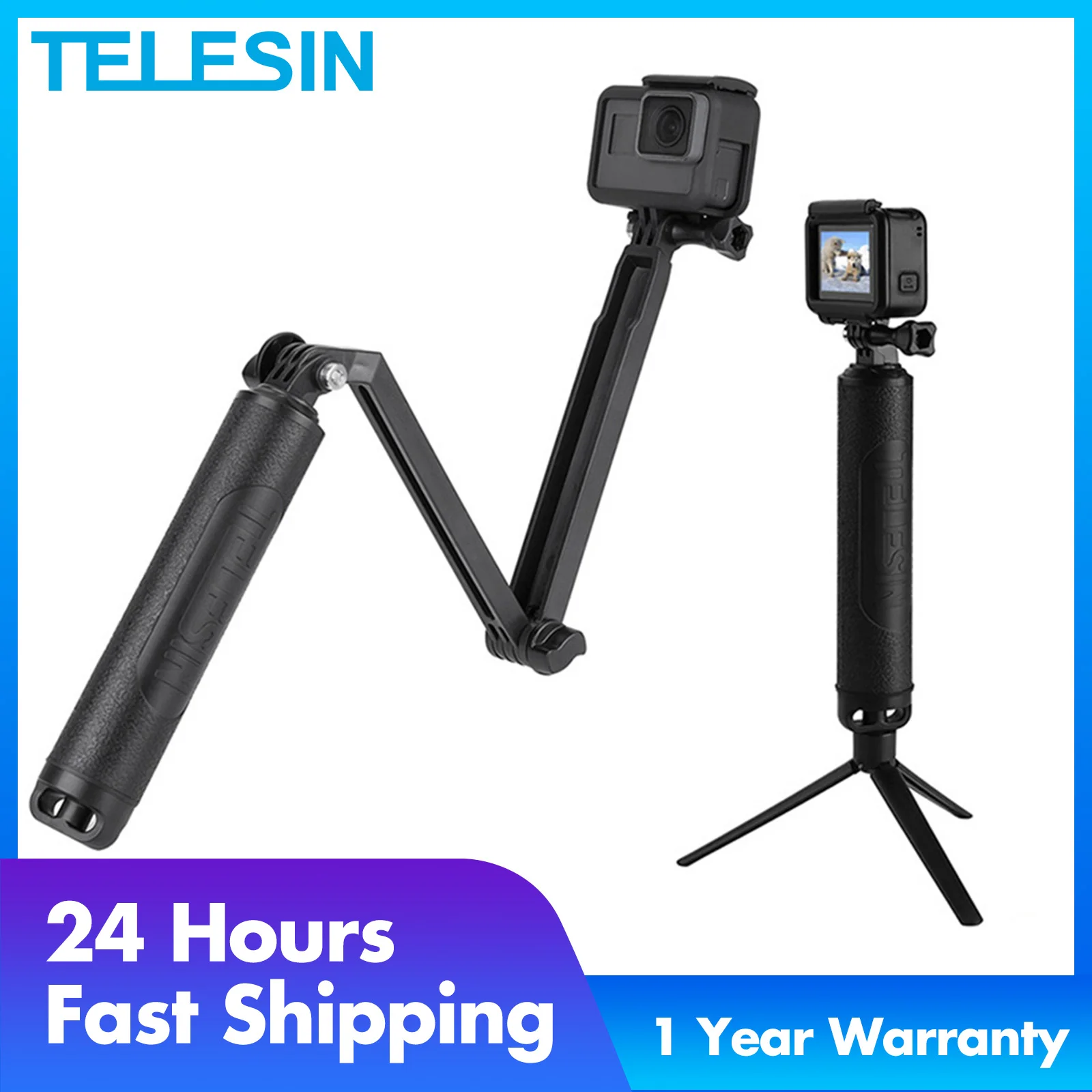 

TELESIN 3 Way Grip Waterproof Selfie Stick Tripod Floating Hand Monopod For GoPro Hero 12 11 10 9 8 7 6 Insta360 Osmo Action 2