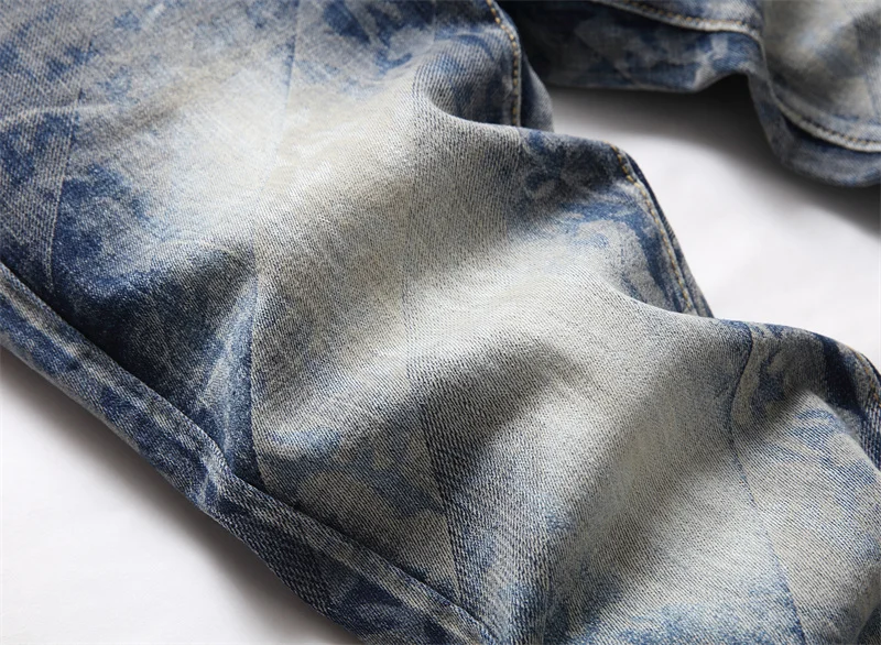 Men's Colorful Graffiti Printed Jeans Y2K Colorful Slim Fit Tapered Elastic Casual Pants Fashion Street Clothing Small Foot Pant