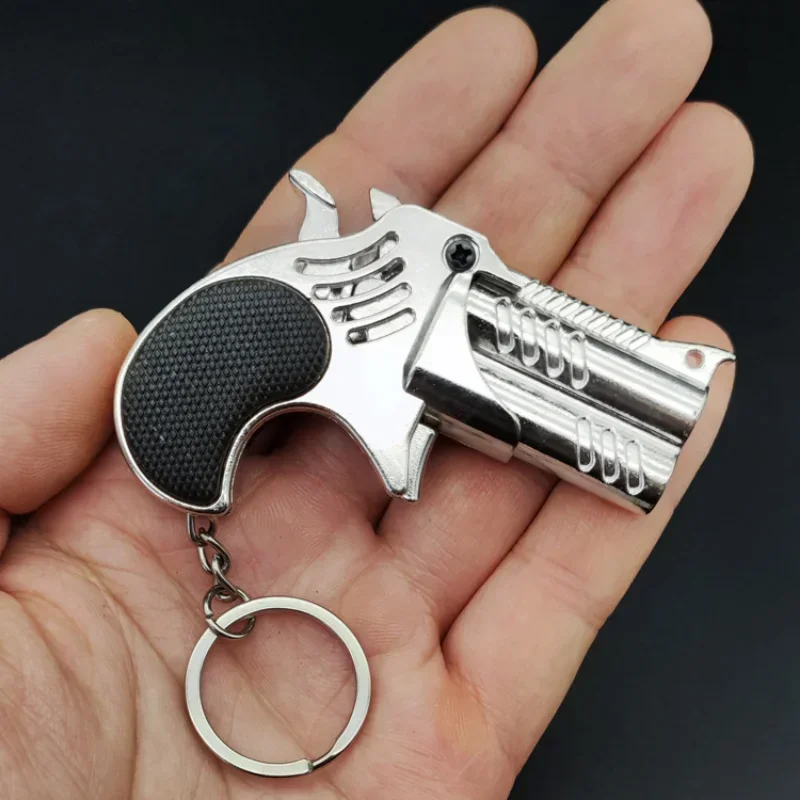 Фото НОВЫЙ EDC металлический мини-подвеска Delinger, складной пистолет с резиновой лентой, брелок, игрушки, 6-стреловая резинка, мягкий эластичный пистолет, подарки, игрушка №3