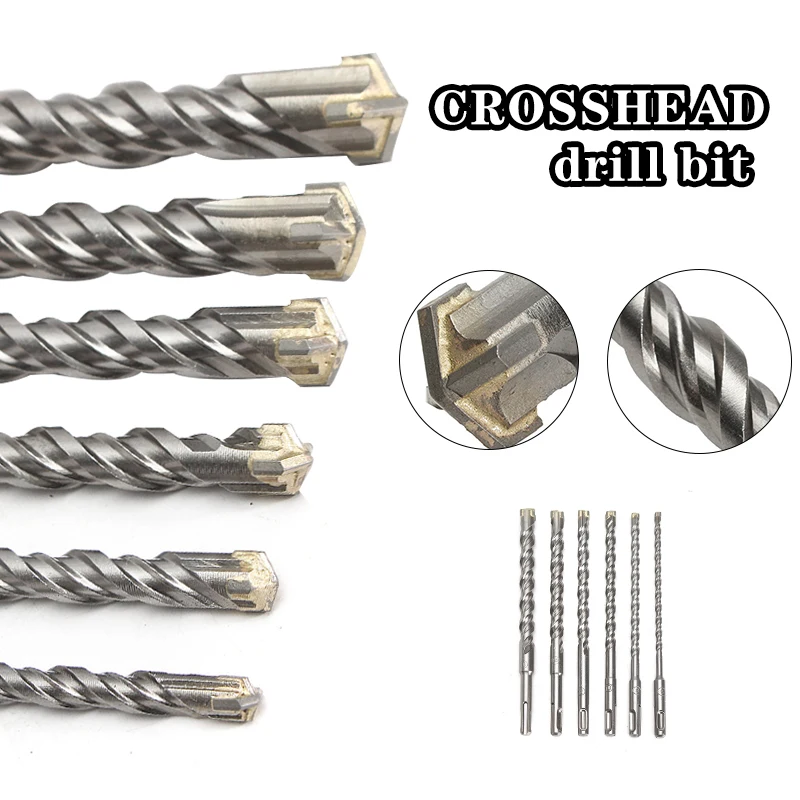 

210mm SDS Plus Masonry Crosshead Twin Spiral Hammer Drill Bits 6/8/10/12/14/16mm Twist Drill Bit for Woodworking and Metal