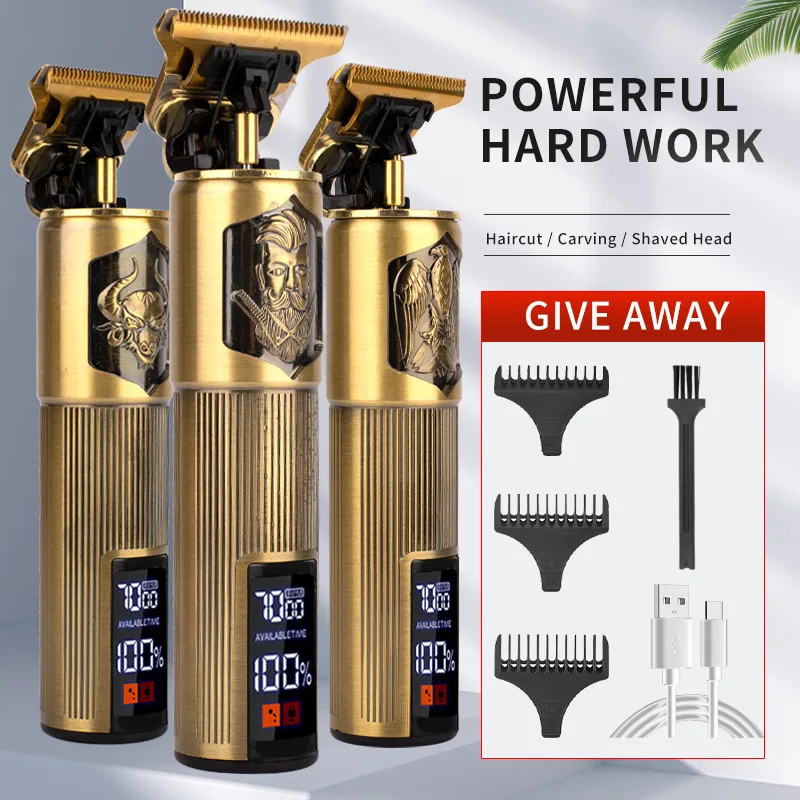 

New USB Digital Display Charging Barber Electric Push Shear Oil Head Carving Electric Push Razor Barber Scissors Trimmer for Men