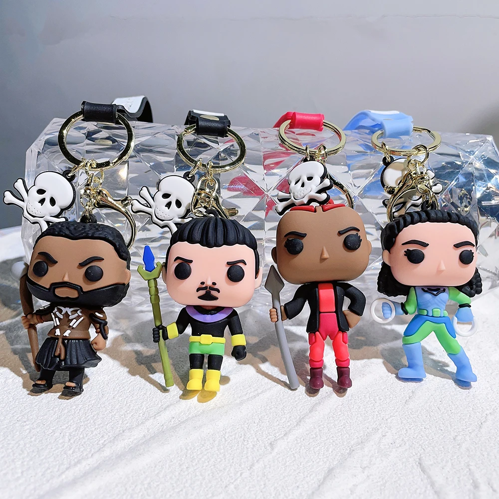 Marvel Superhero Black Panther Keychains Avengers Action Figure Pendant Keyholder Cartoon Anime Doll Keyrings Car Key Chains