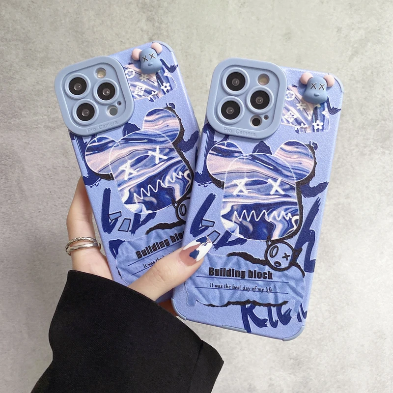 

Модный брендовый чехол для телефона с граффити и медведем для iPhone 11 12 13 Pro Xs Max Xr 7 8 Puls SE 2020, милый противоударный мягкий чехол