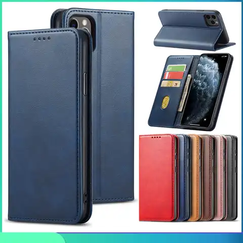 Роскошный кожаный чехол-бумажник с откидной крышкой для iPhone 14 13 12 Mini 11 Pro XR XS Max X 6 6S 7 8 Plus с отделениями для карт