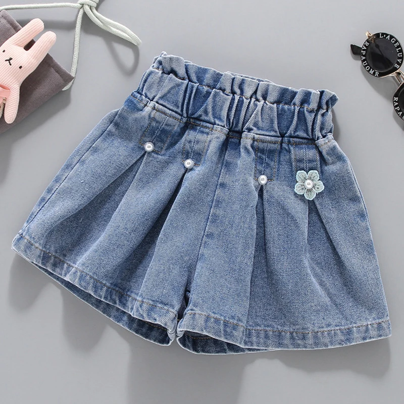 

Korea Girls Denim Shorts Teenage Girl Summer Lace Pants Kids Bow Clothes Children Flowers Embroidery Jean Short For Teenager