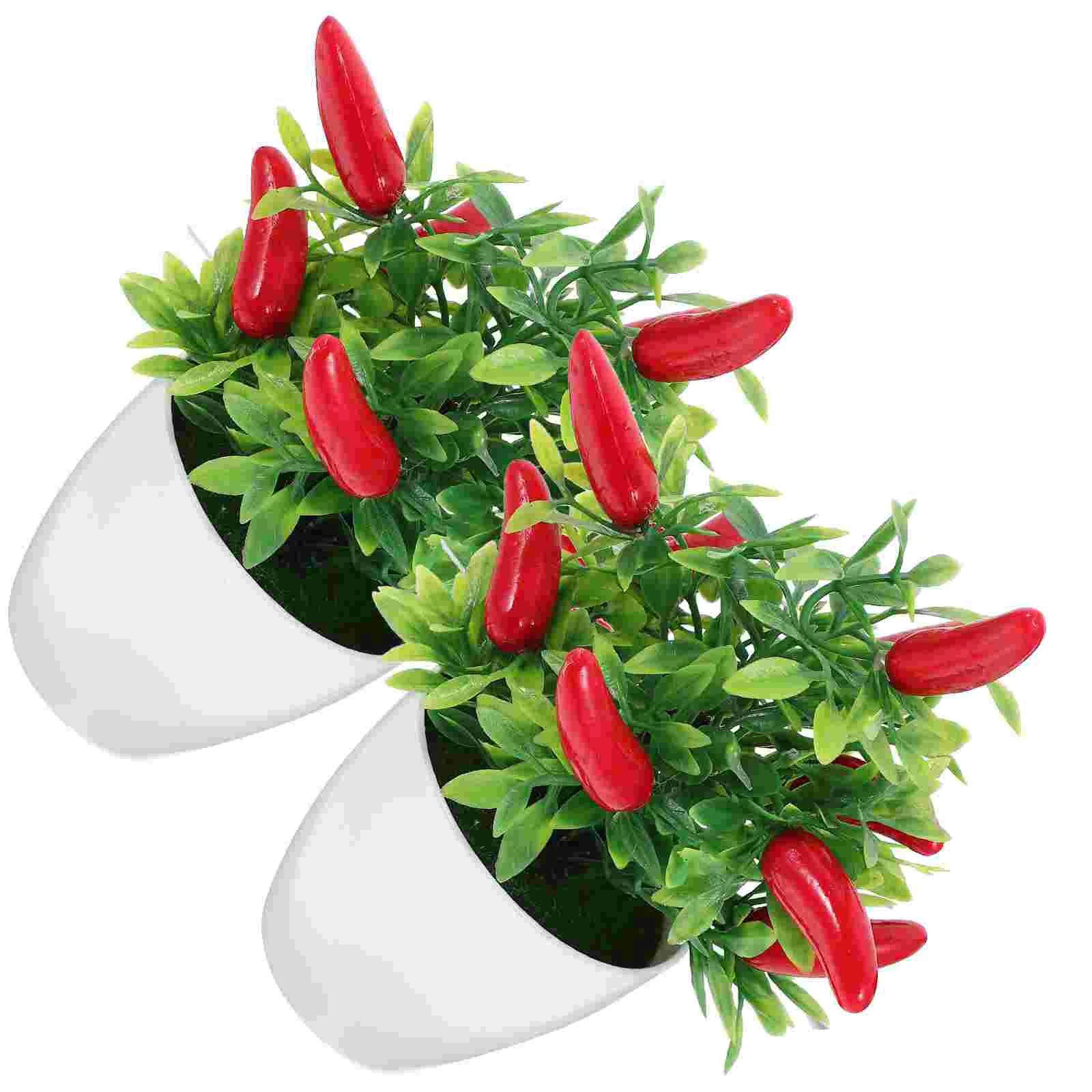 

2 Pcs Pepper Decorations Kitchen Tree Model Artificial Bonsai Fake Peppers Potted Fruit