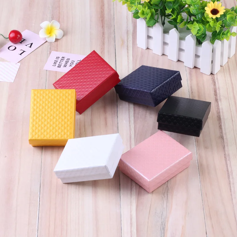 24Pcs Jewelry Organizer Gift Box 7x9cm Diamond Pattern Paper Jewellery for Necklace Ring Earrings Display Box with Black Sponge