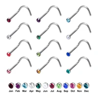12pcs birthstone cz gem nose stud rings for women screw bone nostril pin 20g surgical steel mix color nose piercing jewelry 2mm