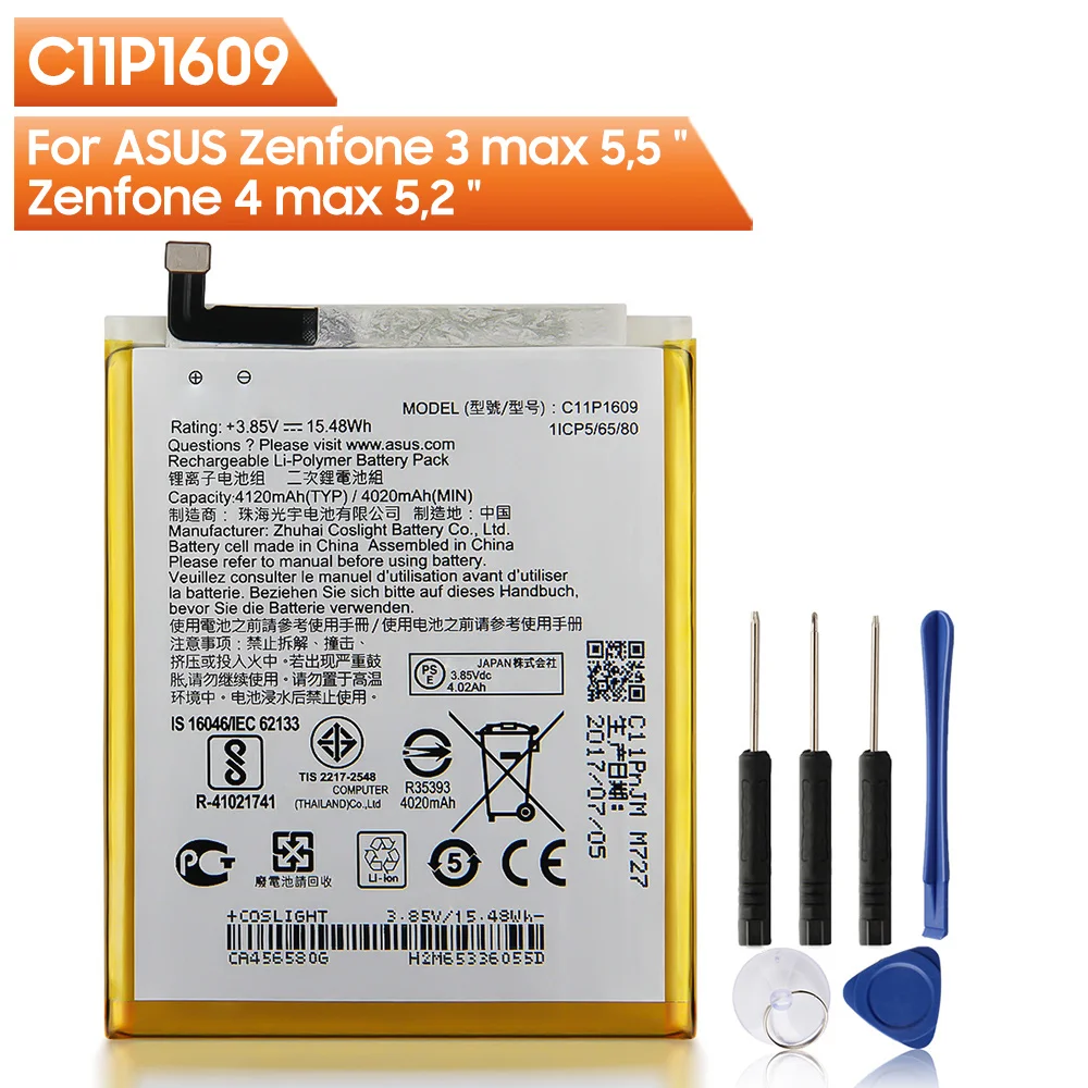 

Original Replacement Phone Battery C11P1609 For ASUS Zenfone 3 max 5,5 " ZC553KL X00DDA Zenfone 4 max 5,2" ZC520KL