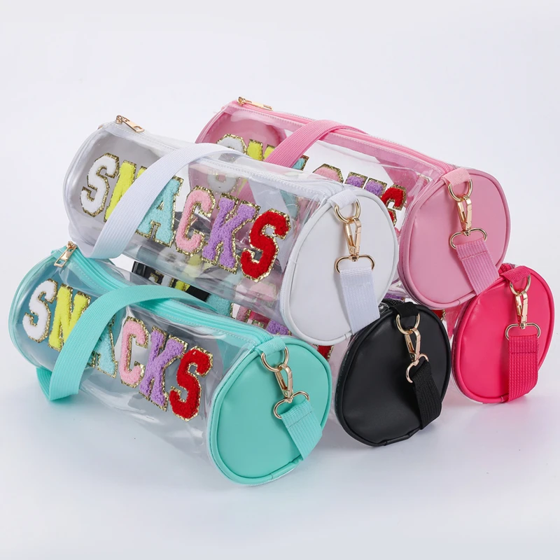 

Letter Patches Transparent PVC Cosmetic Bag Clear Travel Make up Cosmetic Bag Pouches Circular Snack Storage Bags Organizer