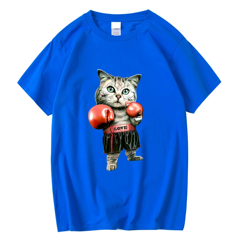 XIN YI Men's T-shirt Top Quality 100% cotton Funny t shirts Boxing cat printing men's tops T-shirt cool tshirt male tee shirts