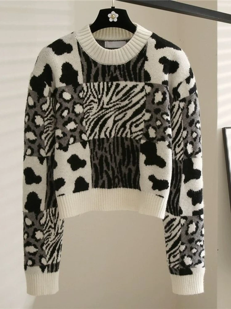 2024 зимняя модная женская теплая вязаная толстовка в стиле ретро с круглым