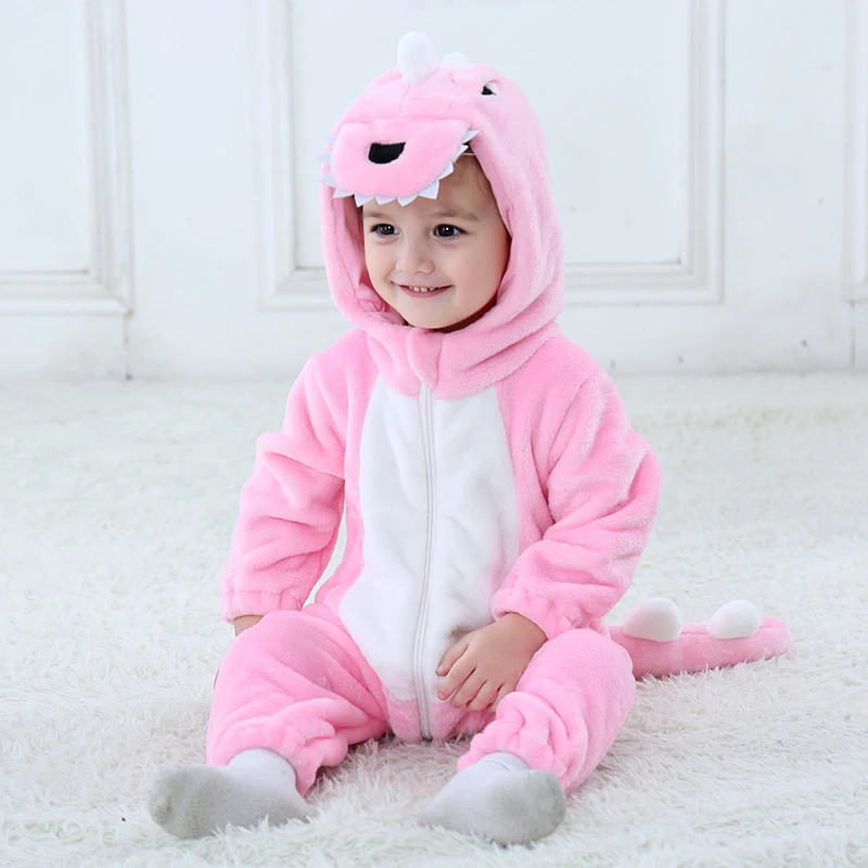 Newborn Baby Green Dinosaur Pajamas Clothing Boy Girl Infant Rompers Animal Anime Costume Outfit Hooded Winter Overalls Jumpsuit images - 6