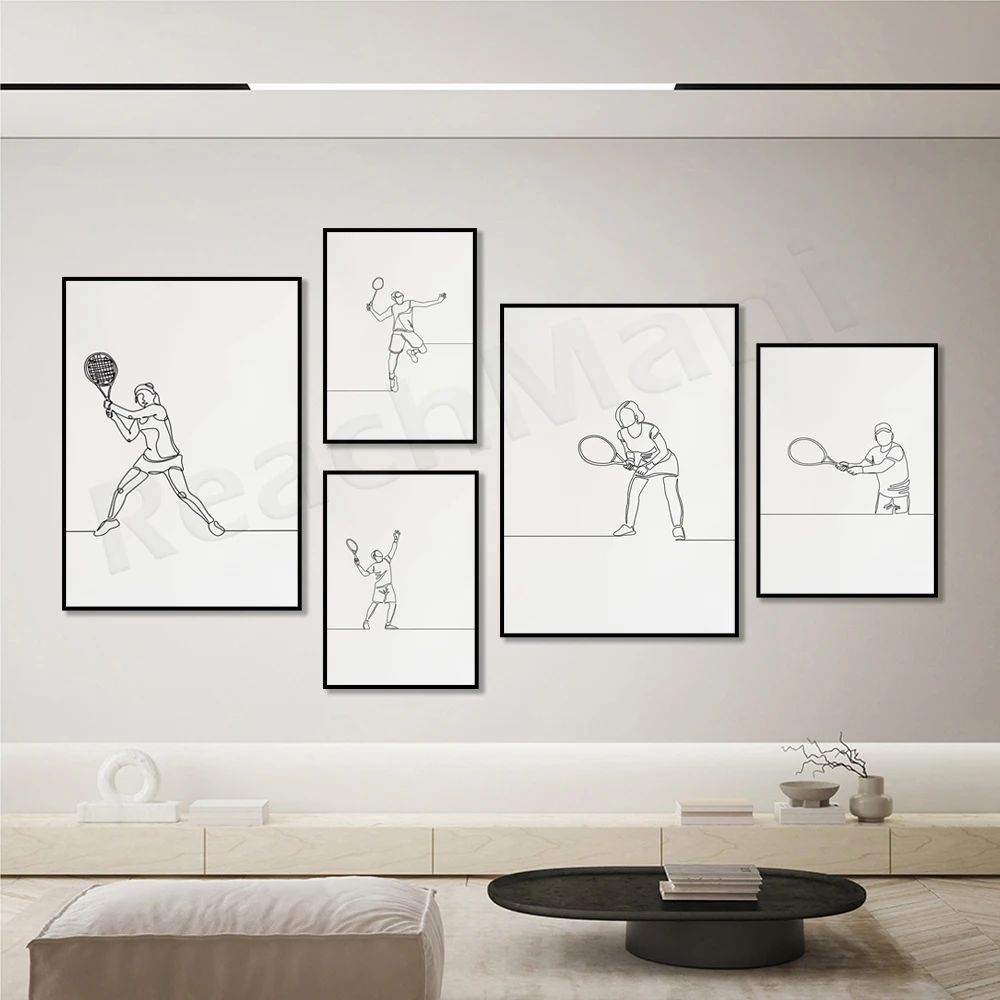 Плакат для игры в теннис простой скетч принт с непрерывным движением подарок