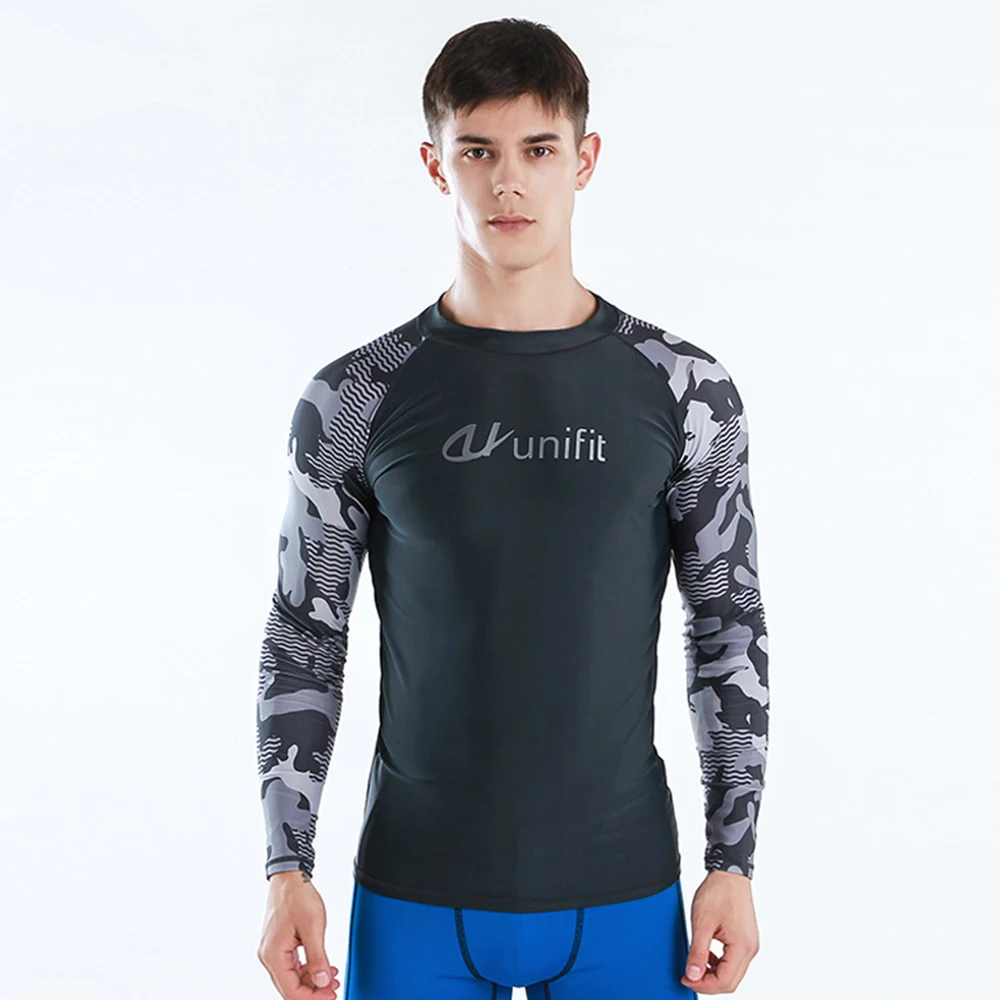 Men's Fashion Long Sleeve Swim T-Shirts Swimwear Beach Rash Protection UV Protection Water Sports Surfwear Swim T-Shirts 2022