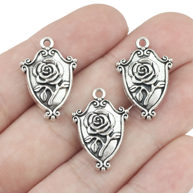 

Newest 12Pieces 15*23mm Mixed Alloy Antique Silver Color Rose Charms Vintage Necklace Pendant Accessory For DIY Jewelry Making