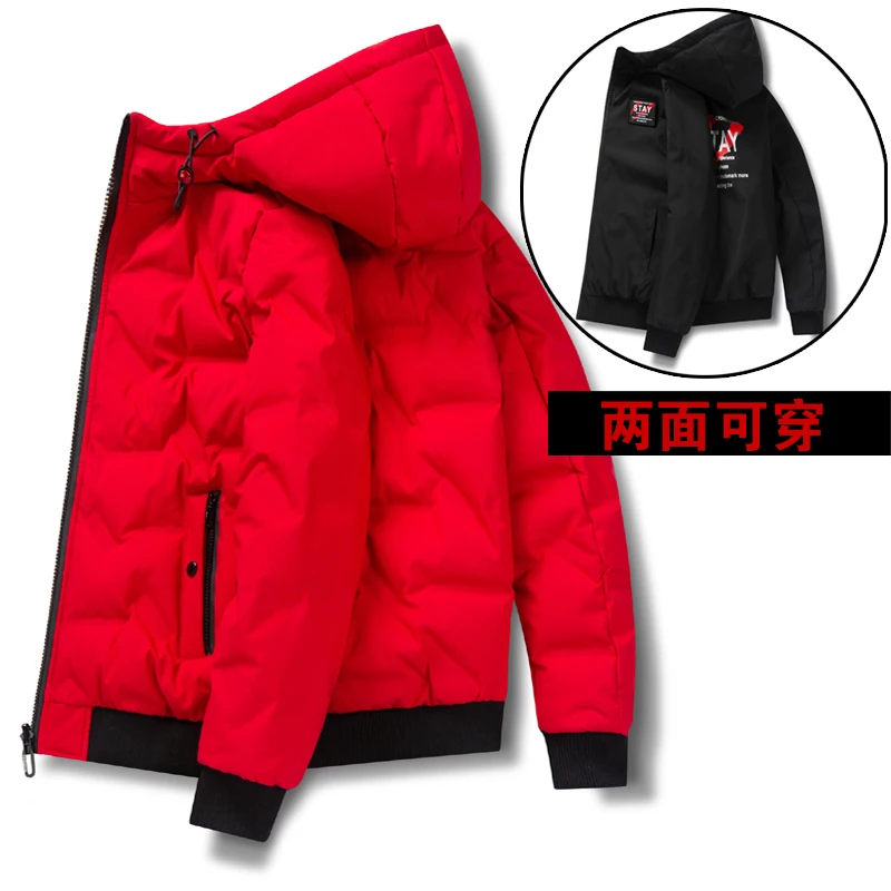 Winter mens down jacket two sides gloosy black and red color wear 90% white duck down down jacket casual fashion high quality