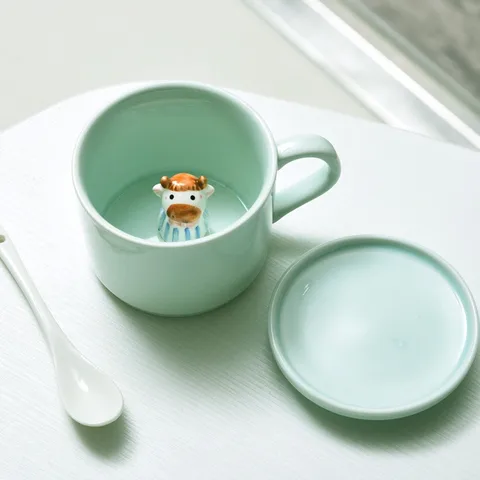 Керамические кофейные кружки, чашка с 3d ручной росписью в виде животного, чашка с ручкой для молока, сока, чая, кружка для завтрака, посуда для напитков, кухня