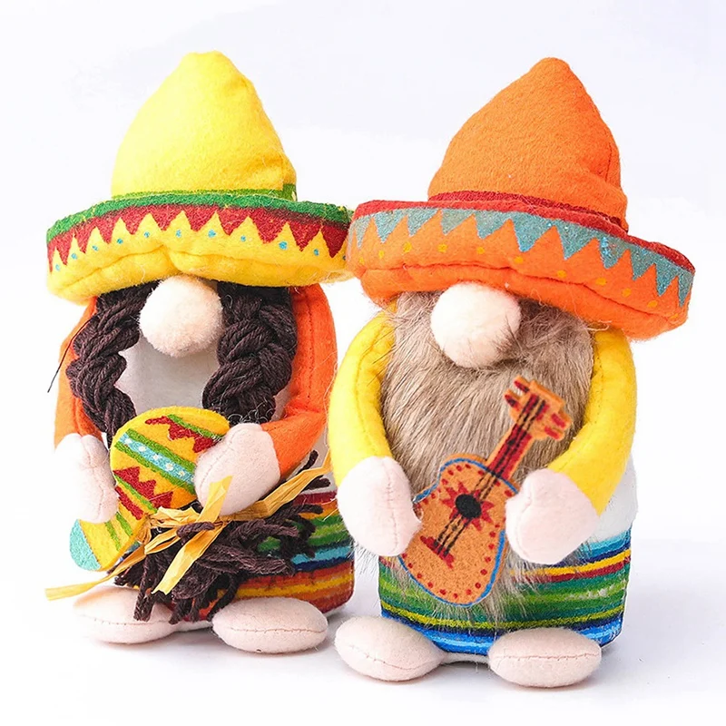2Pcs Fiesta Gnome Couple Cinco De Mayo Tomte For Mexican Taco Tuesday Elf Dwarf Home Kitchen Tiered Tray Decorations
