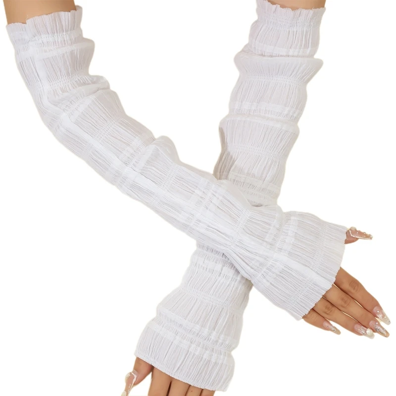 

Elegant Long Gloves with Ruffle aDecor Bridal Elbow Lengths Lace Delicate Gloves
