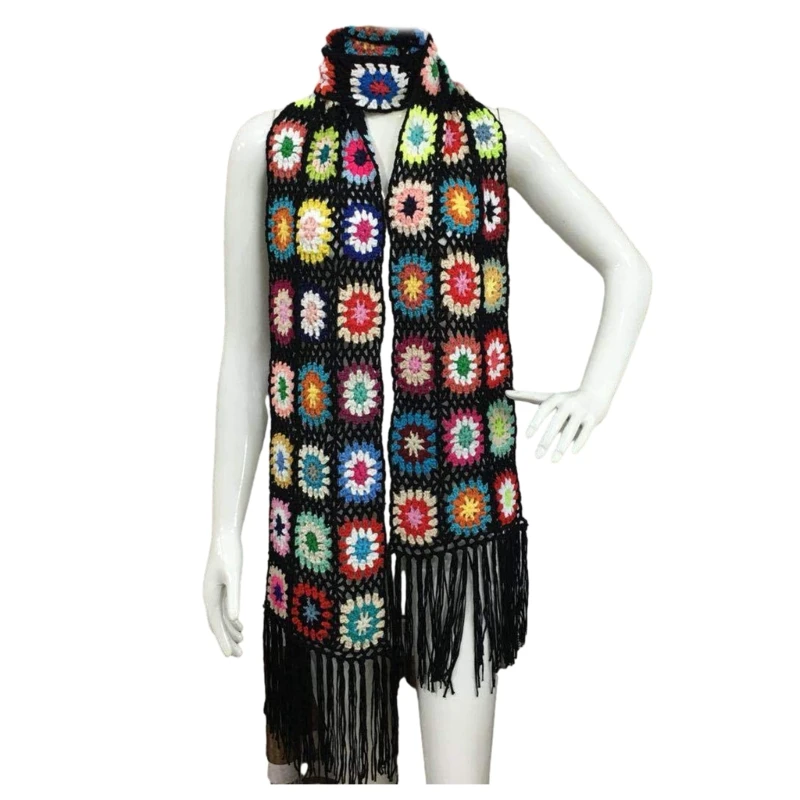 Женский вязанный крючком шарф вязаный с цветочным узором многофункциональный