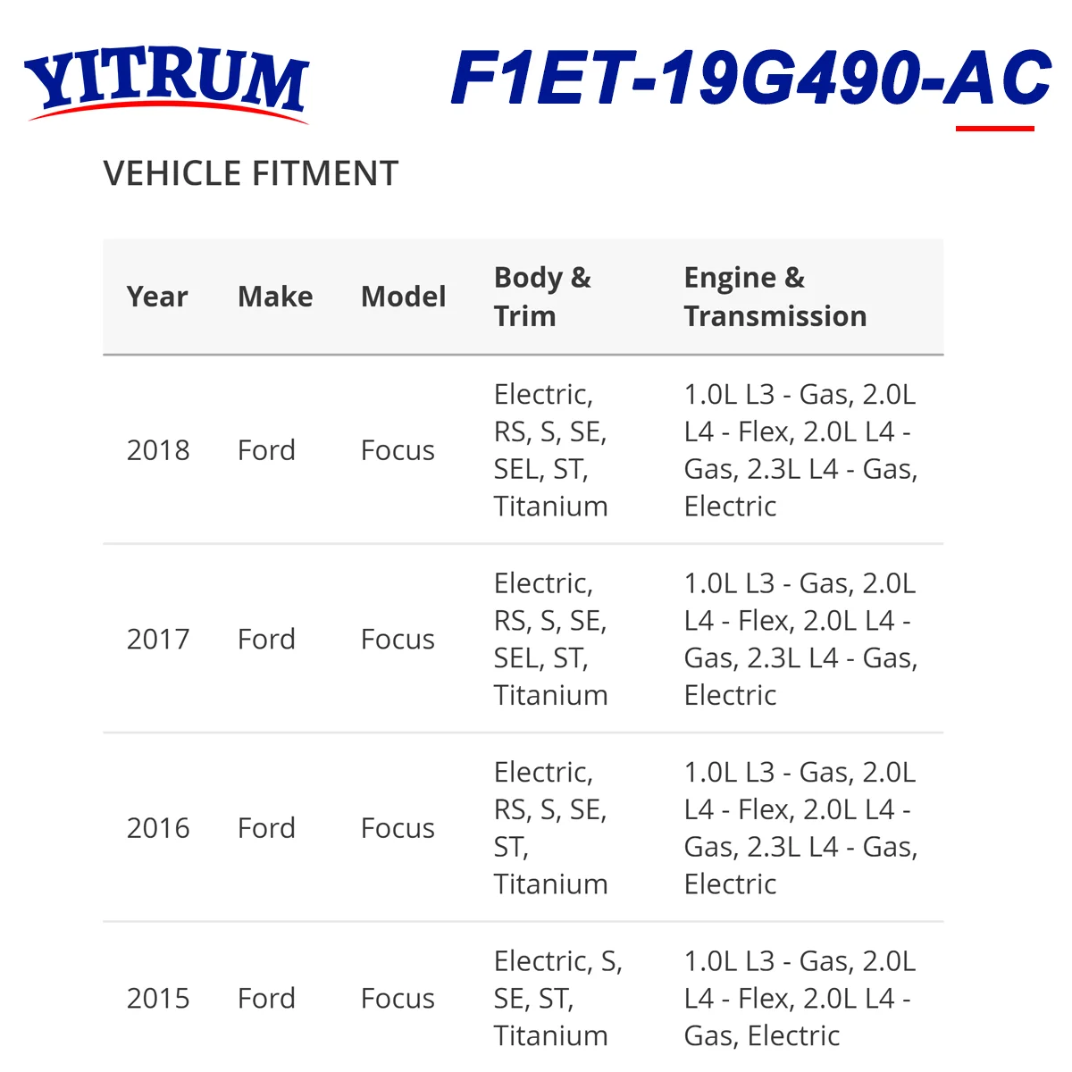 Фотокамера заднего вида для Ford Focus 2015-2018