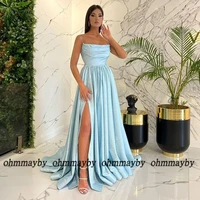 sky blue evening dresses classic womens dress 2022 pleat sleeveless spaghetti strap prom gowns formal festival vestidos de fies