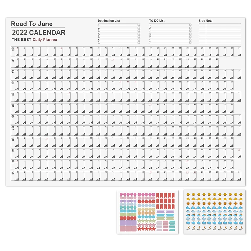 1X 2022 Year Annual Plan Calendar Daily Schedule &amp Sticker Dots Wall Planner | Desk