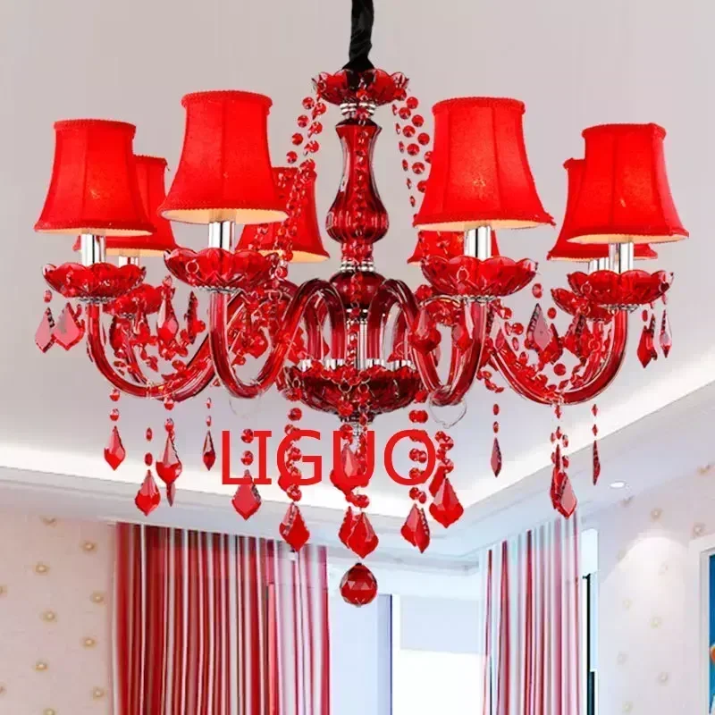 Красная люстра в европейском стиле красочная хрустальная лампа для комнаты