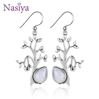 sweet tree shape natural moonstone drop earrings for women silver jewelry party wedding daily life birthday gift