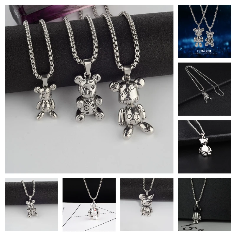 

Rotable Teddy Bear Cute Doll Rabbit Necklace Trend Men and Women Hip Hop Cartoon Astronaut Sweater Chain Hugging Bear Pendant